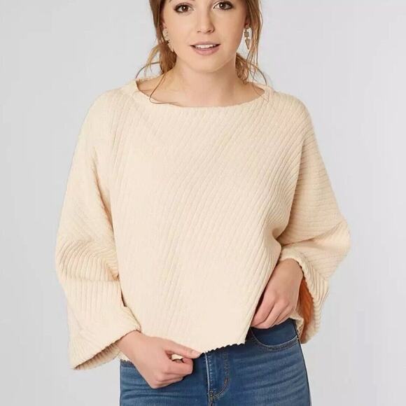 FREE PEOPLE I Can't Wait Cropped Sweater Ivory Large XS $108 NWT OB769077 - Picture 1 of 7